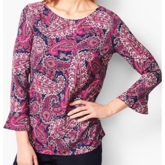 Talbots Woman Popover Blouse Plus Petite Sz 2XP Paisley Peplum boho cottagecore - Picture 8 of 10